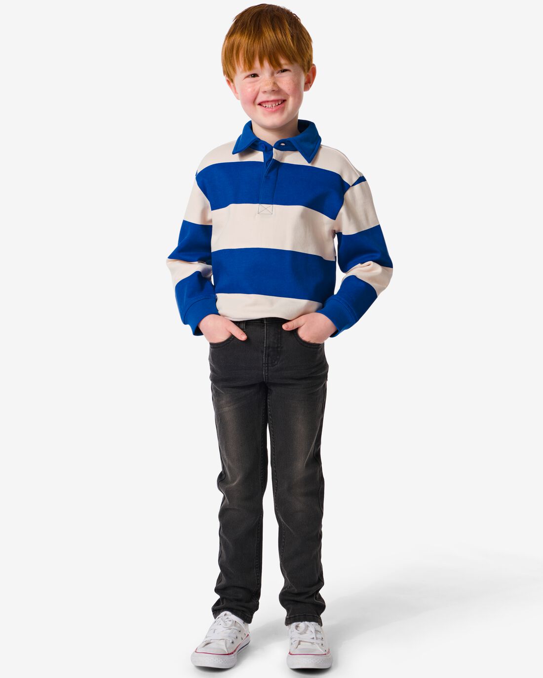 HEMA Kindersweater Polo Strepen Blauw (blauw) - Thumbnail 1