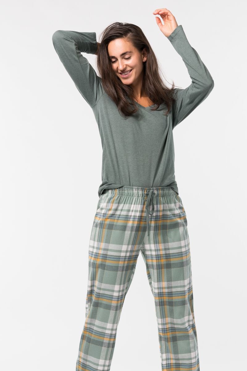 wet Wind puur dames pyjama jersey/flanel groen - HEMA