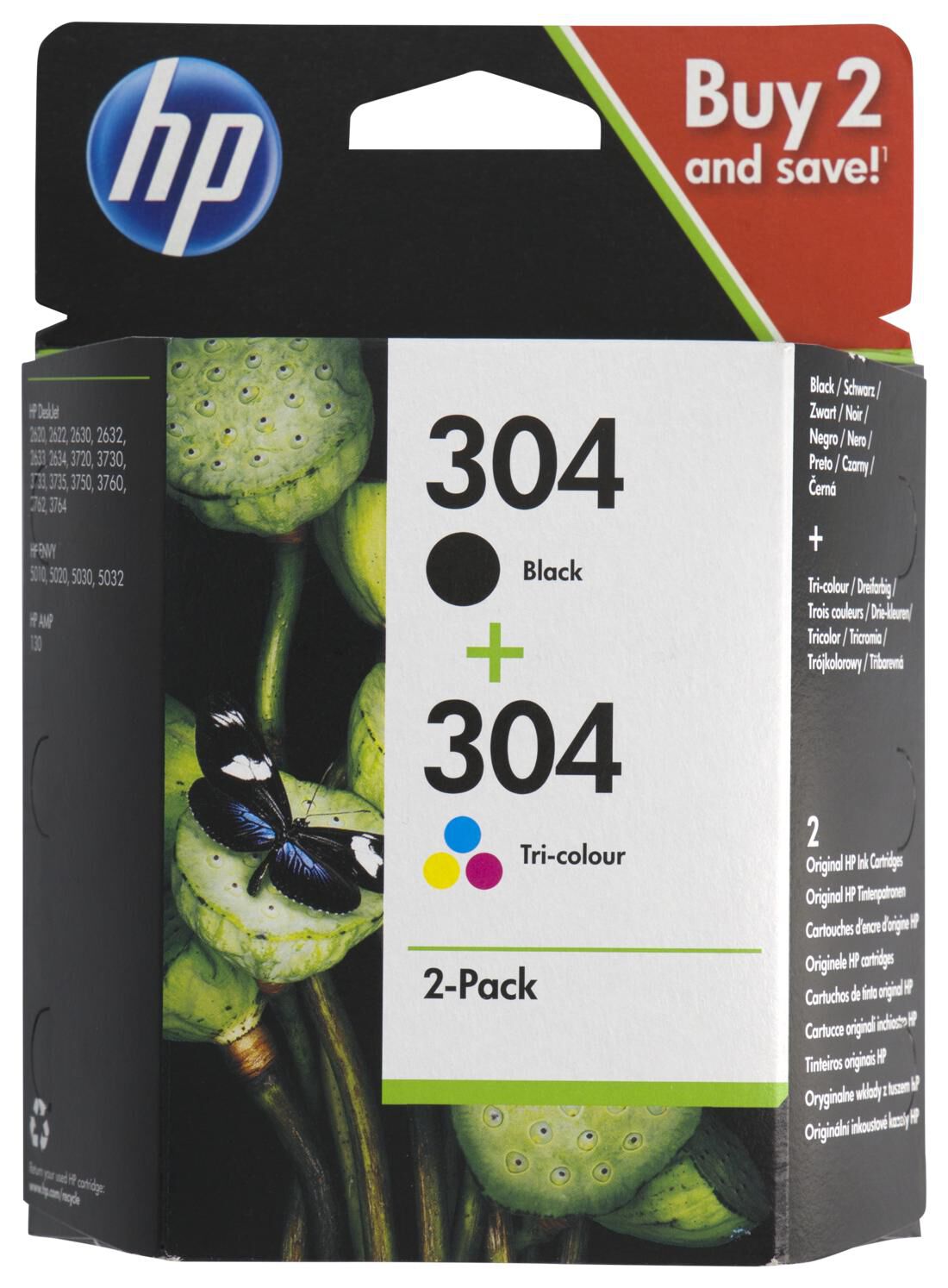 cartridge HP 304 zwart/kleur - 2 stuks - HEMA