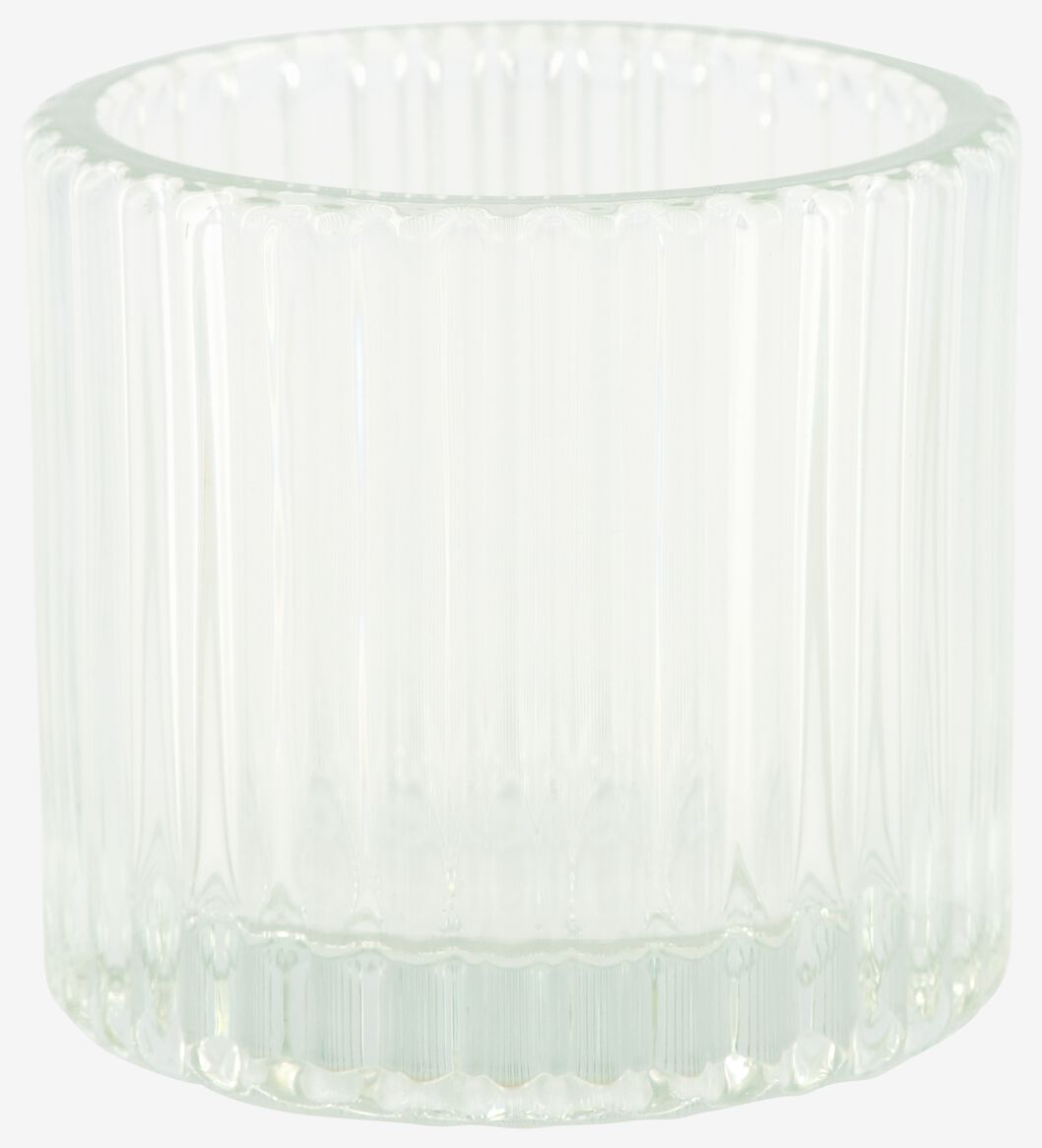 sfeerlichthouder glas met ribbels Ø7x6.5 - HEMA