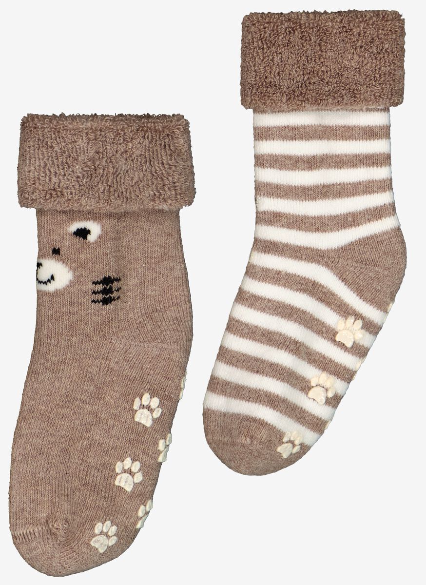 baby sokken met katoen - 2 paar bruin - HEMA