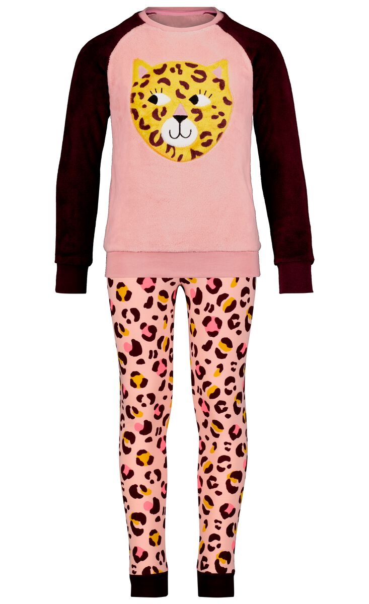 kinderpyjama fleece cheetah lichtroze - HEMA