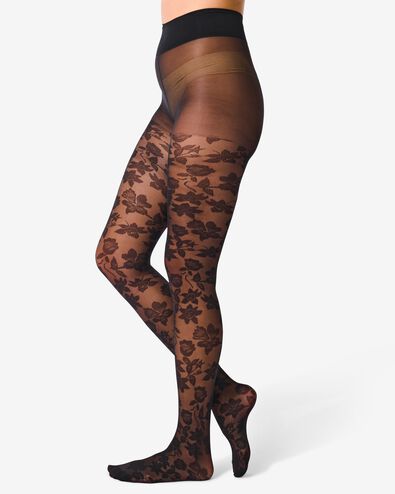 fashion panty met bloemen 30D zwart 40/42 - 4060152 - HEMA