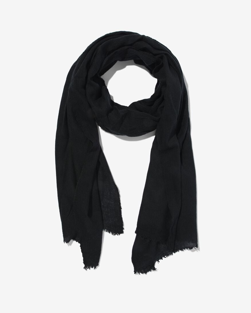 dames sjaal met wol 200x60 zwart - HEMA