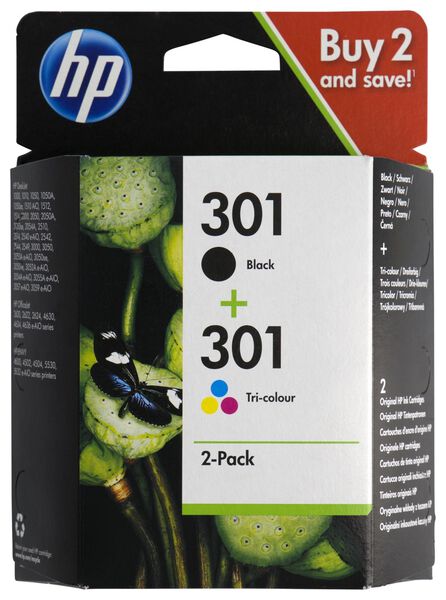 cartridge HP 301 zwart/kleur - 2 stuks - HEMA