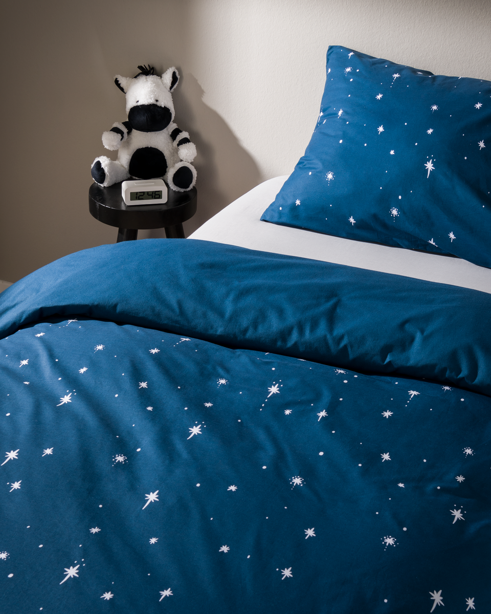 dekbedovertrek - zacht katoen - 140 x 200 cm - blauw sterren - HEMA