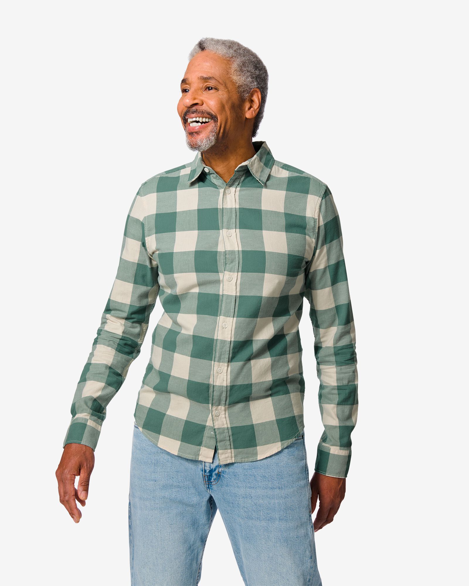 heren overhemd flanel groen - HEMA