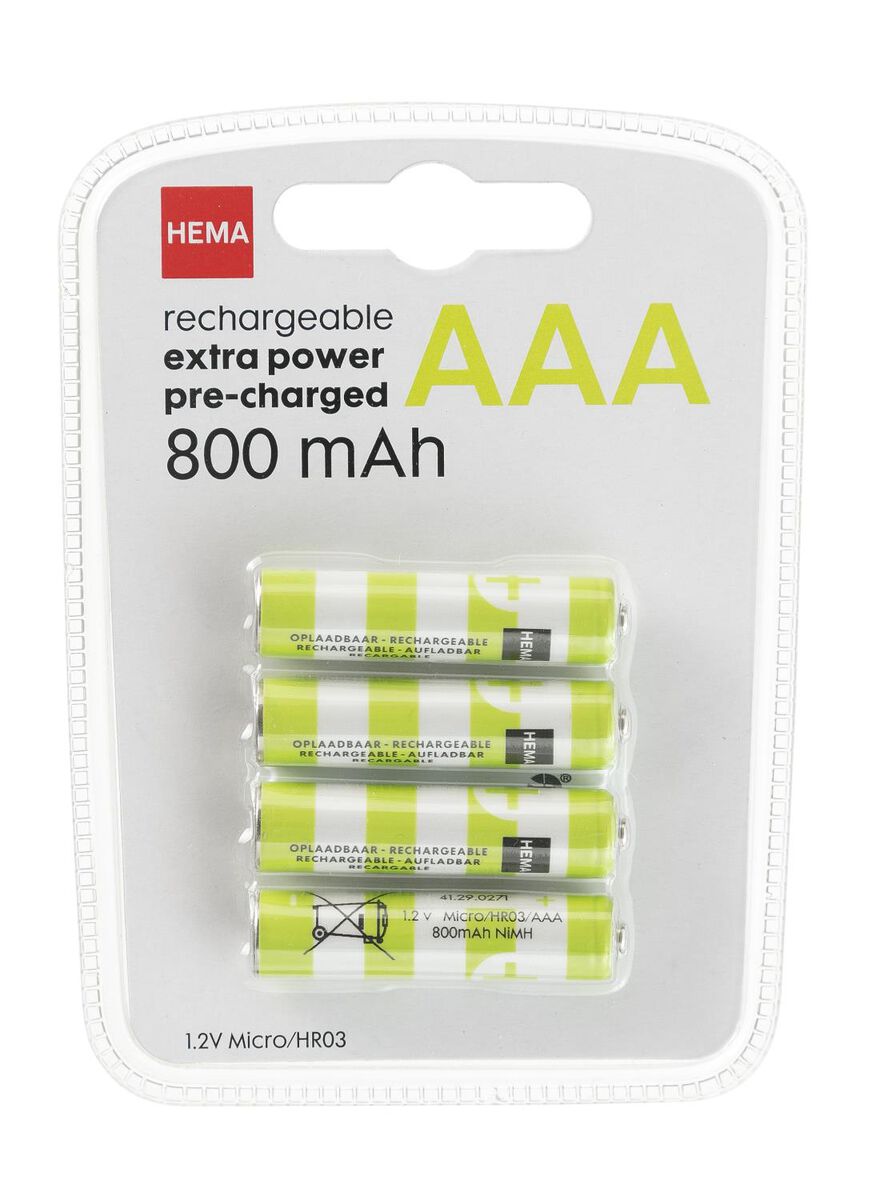 boter Komst Ramen wassen oplaadbare AAA batterijen 800mAh - 4 stuks - HEMA