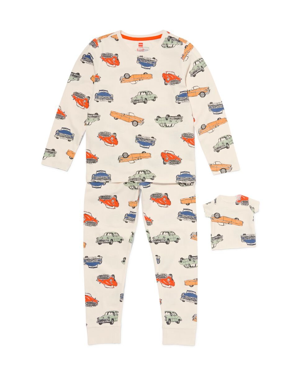 kinder pyjama auto's met poppennachtshirt beige - HEMA