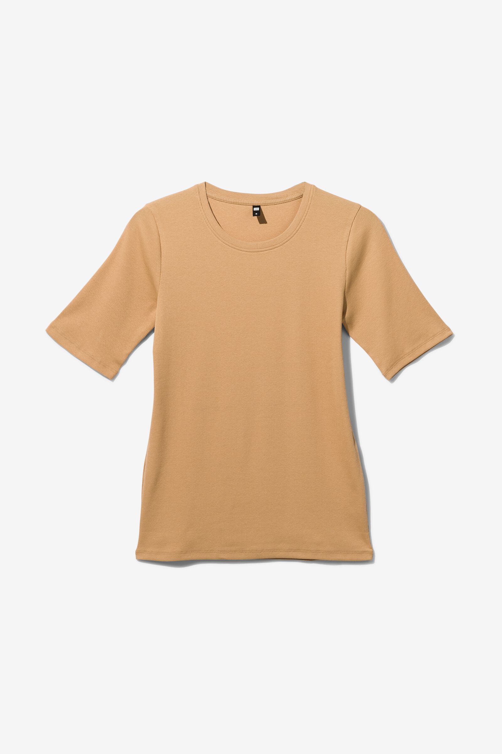 dames t-shirt Clara rib beige - HEMA