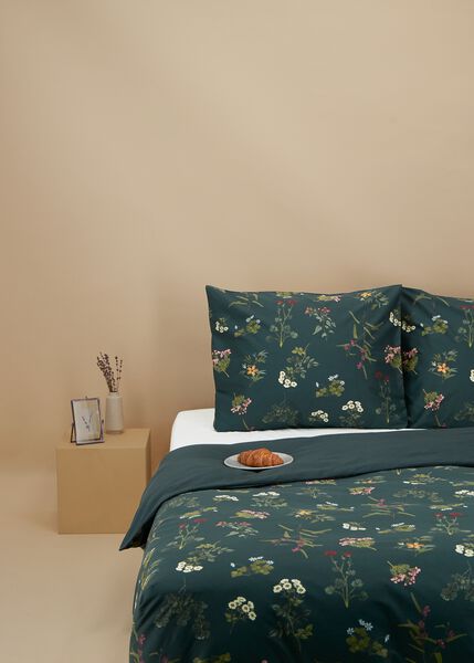 dekbedovertrek hotel katoensatijn bloemen groen - HEMA