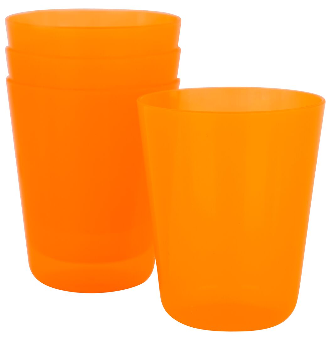 plastic bekers herbruikbaar Ø7.5x9 oranje - 4 stuks - HEMA