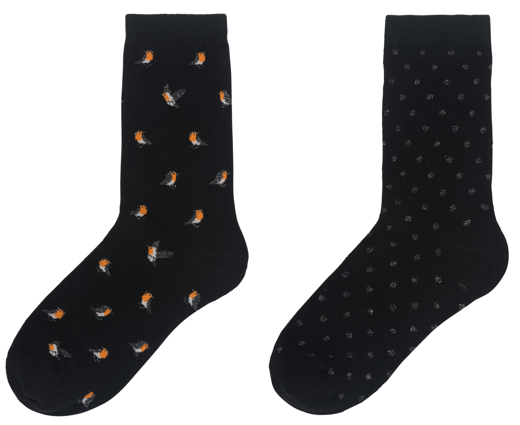 dames sokken met katoen en glitters - 2 paar zwart - HEMA