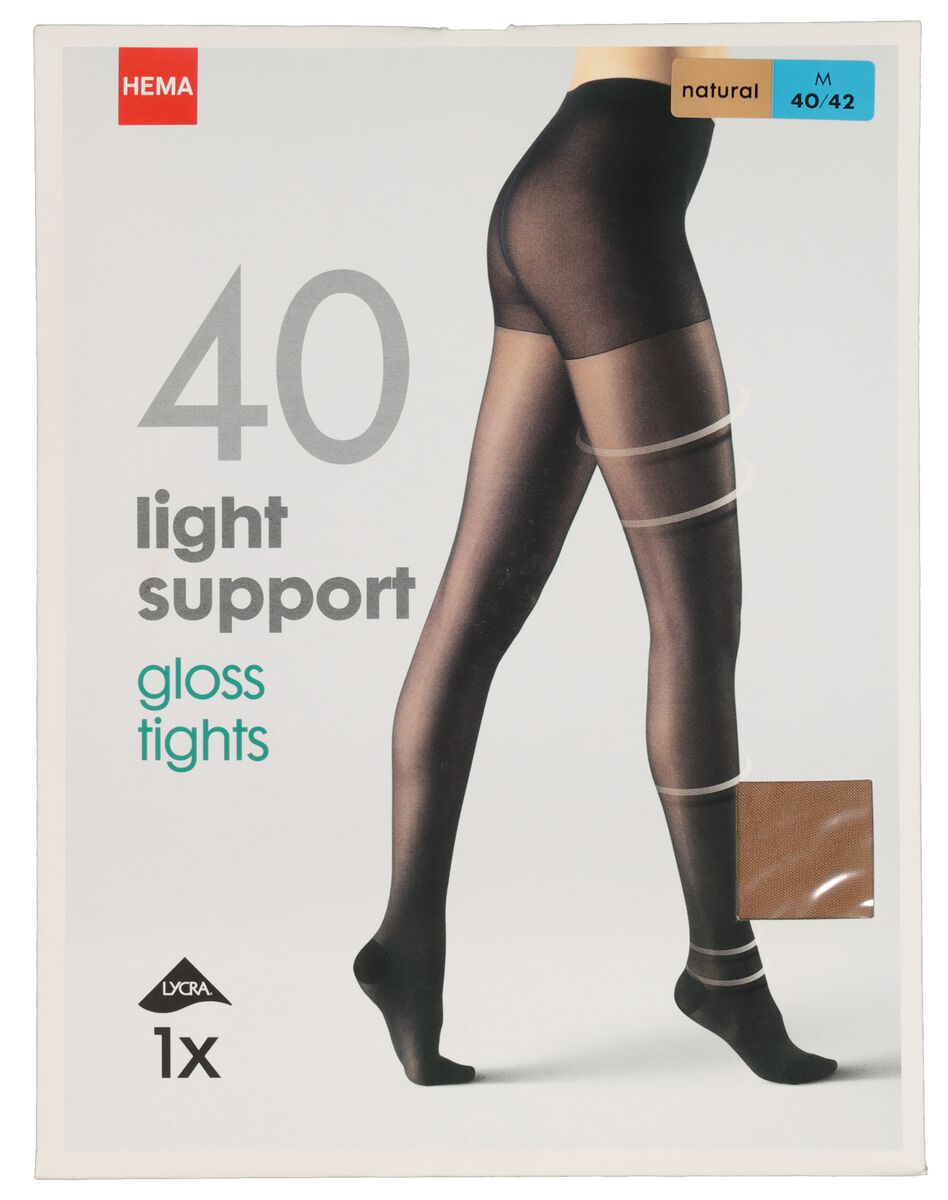 racket dorp inkt light support gloss panty 40 denier naturel - HEMA