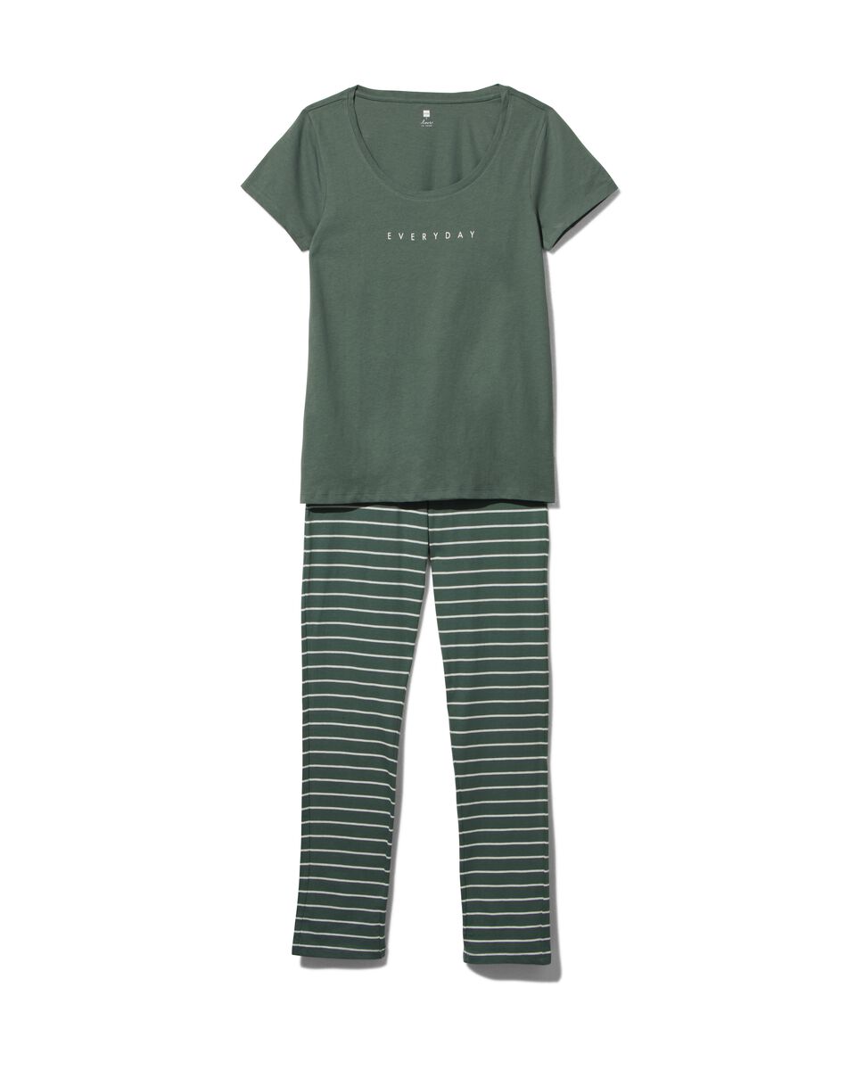 dames pyjama katoen strepen groen - HEMA