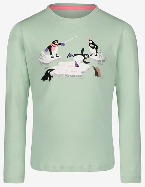 kinder pyjama katoen/stretch pinguïn met poppennachtshirt lichtgroen - HEMA