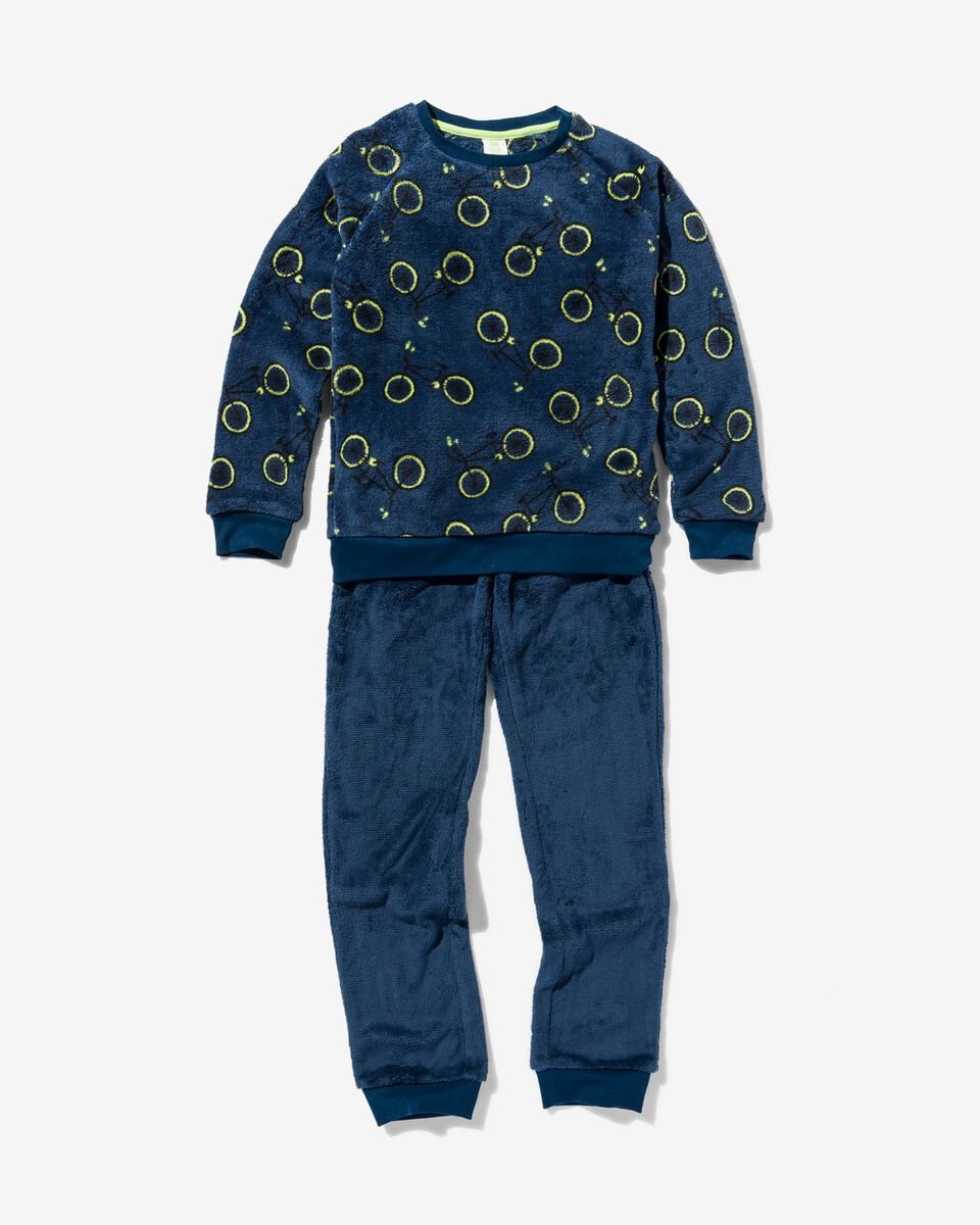 kinder pyjama fleece fietsen donkerblauw - HEMA