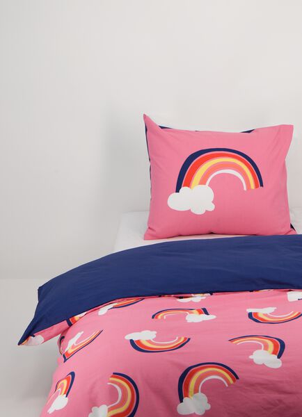 kinderdekbedovertrek - zacht katoen - 140 x 200 - roze regenbogen - HEMA