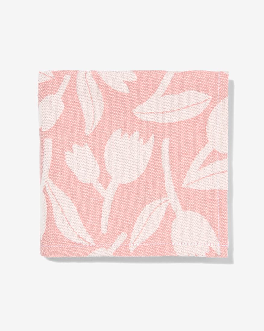 theedoek 65x65 katoen roze met tulpen - HEMA