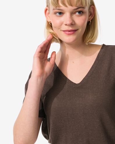 dames t-shirt Evie met linnen bruin XL - 36263854 - HEMA