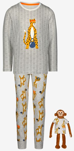 kinder pyjama katoen met poppennachtshirt sportief grijsmelange - HEMA