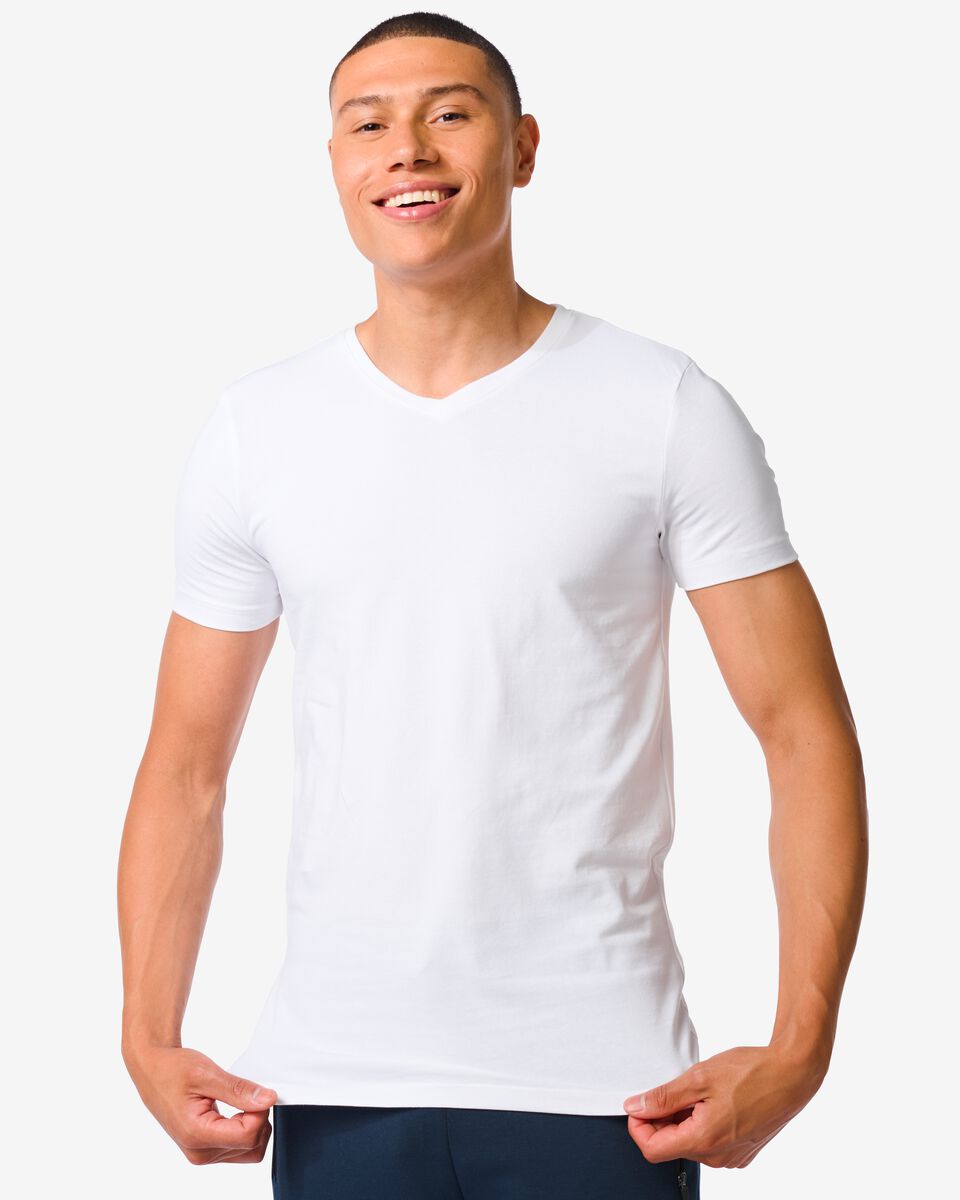 Hoes Ongedaan maken Gespierd heren t-shirt slim fit v-hals wit - HEMA