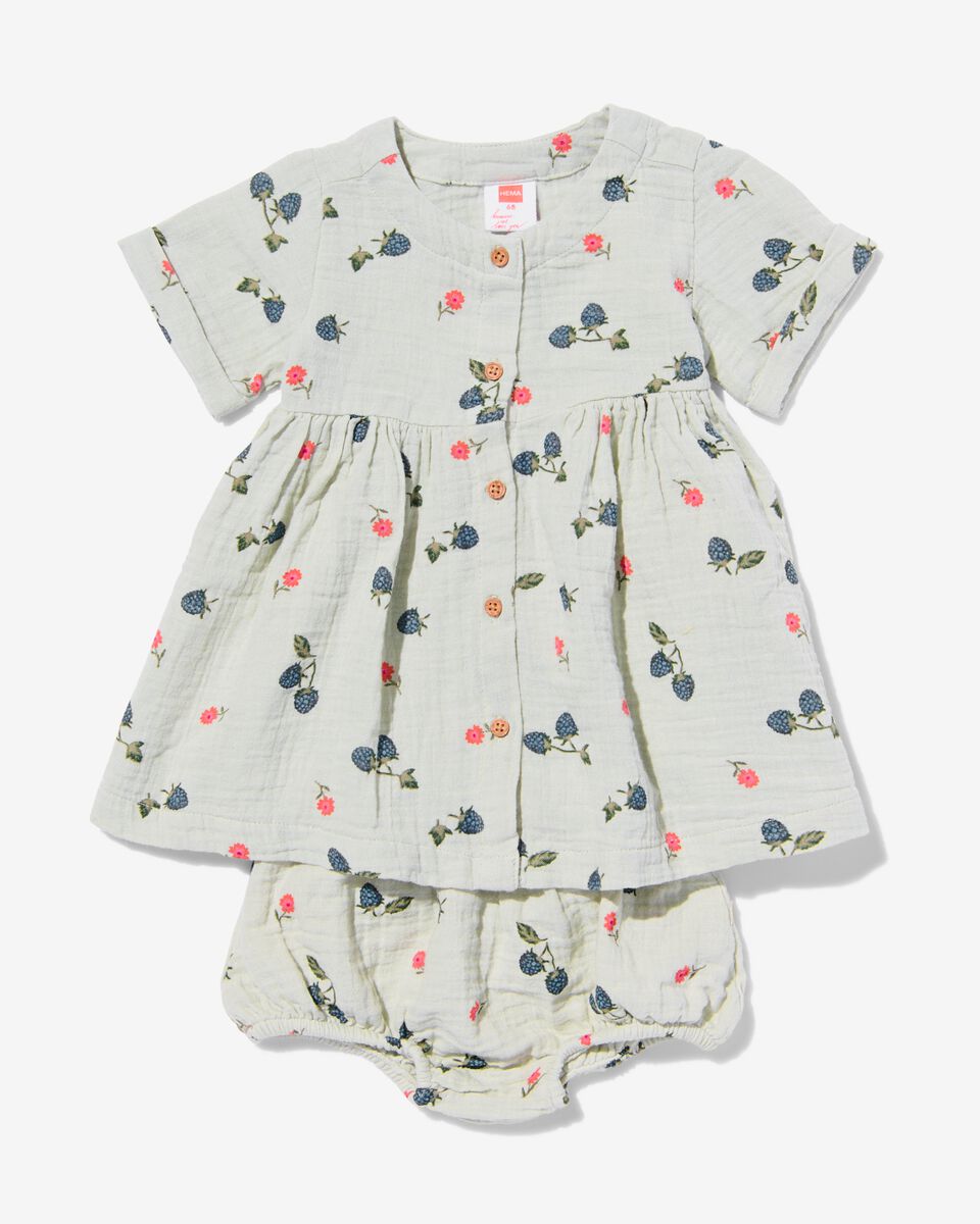 baby kledingset jurk en broekje mousseline bramen - HEMA
