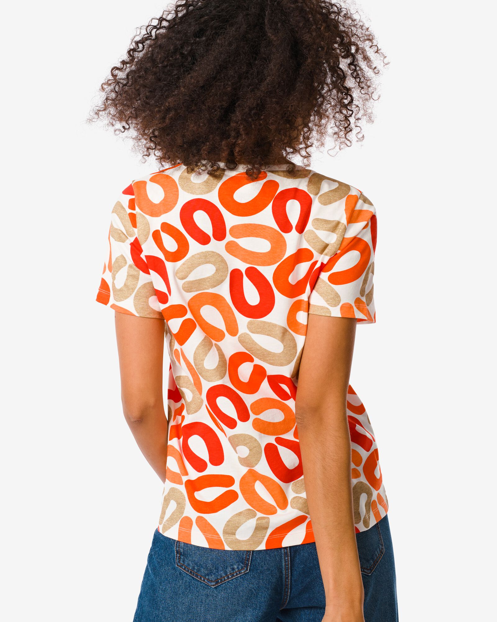dames t-shirt met glitter rookworsten oranje - HEMA