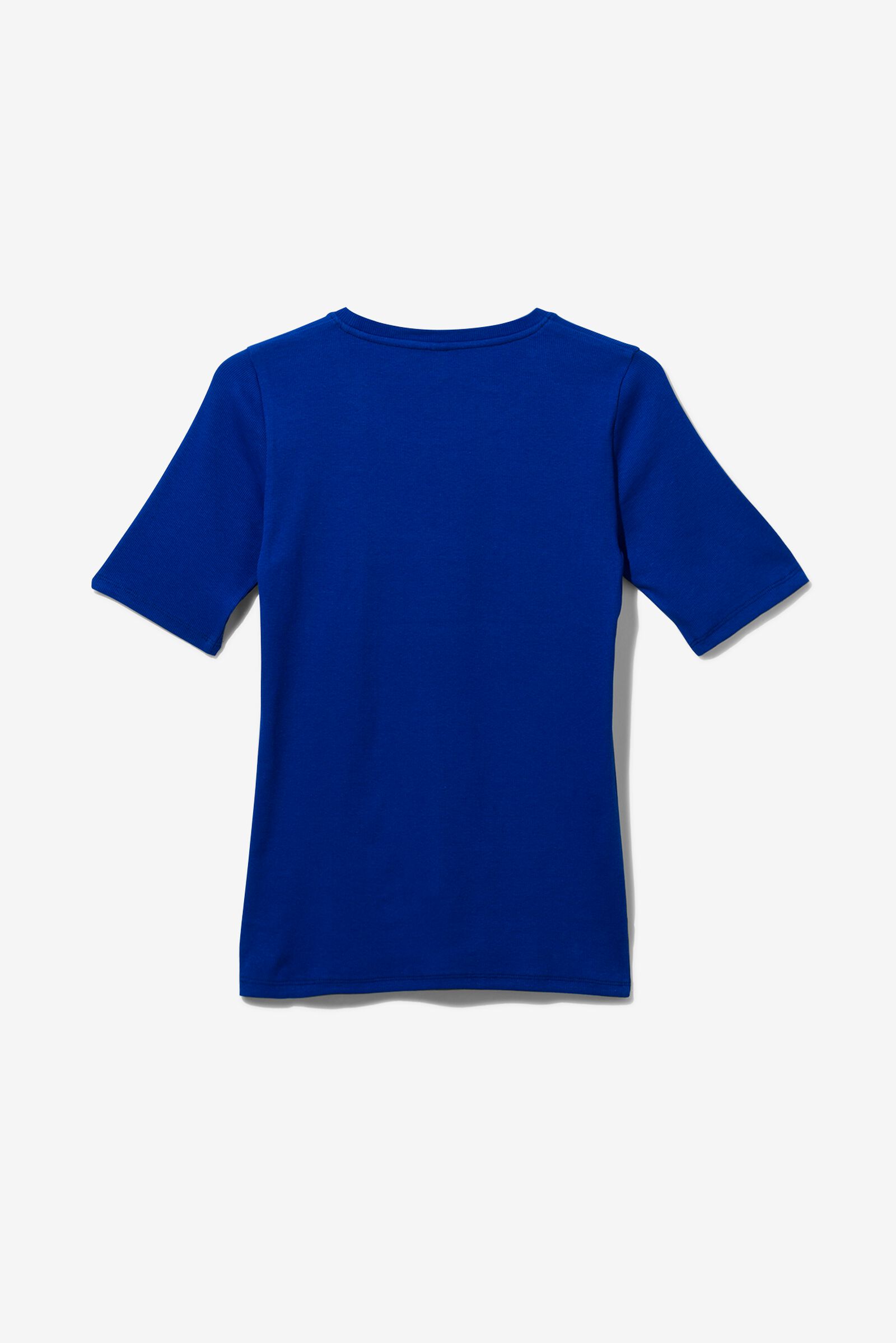 dames t-shirt Clara rib blauw - HEMA