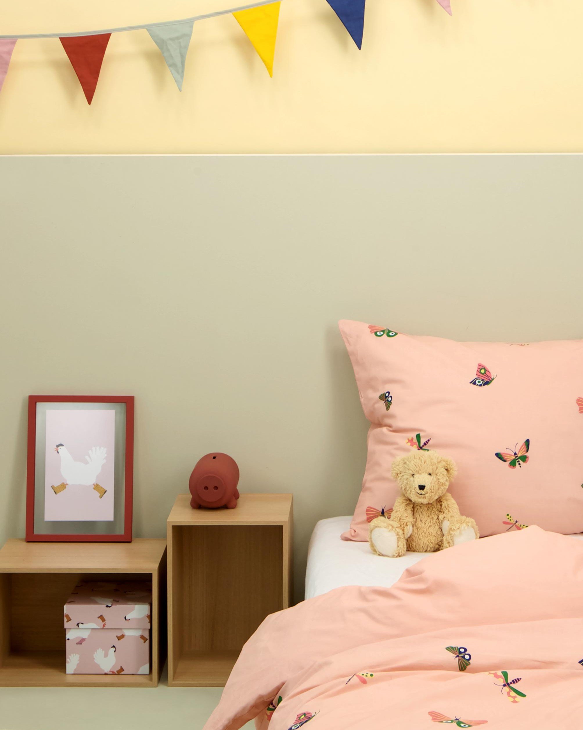 roze kinderdekbed set met vlinders - HEMA