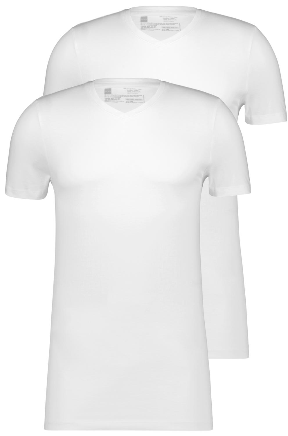 heren t-shirt regular fit v-hals extra lang - 2 stuks wit - HEMA