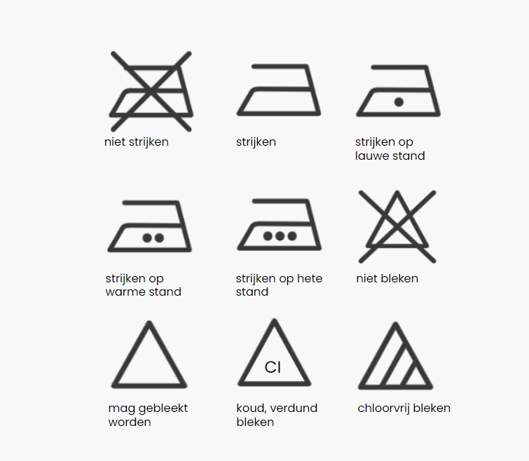 strijksymbolen en symbolen voor bleken - HEMA